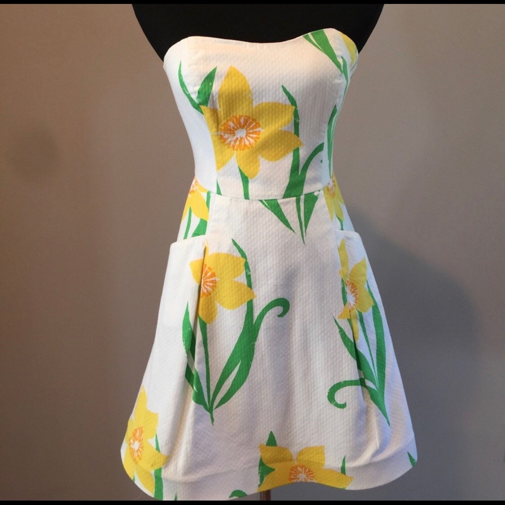 Lilly Pulitzer yellow floral - strapless dress 4